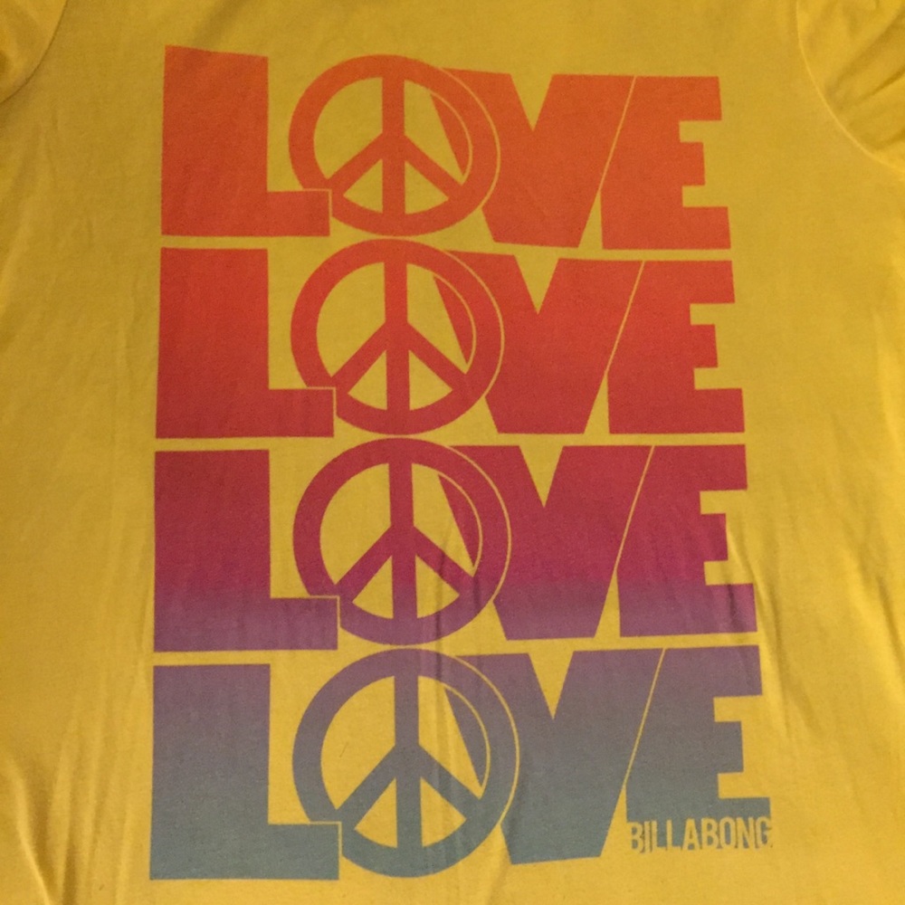 Billabong yellow rainbow Love T-shirt Sz L